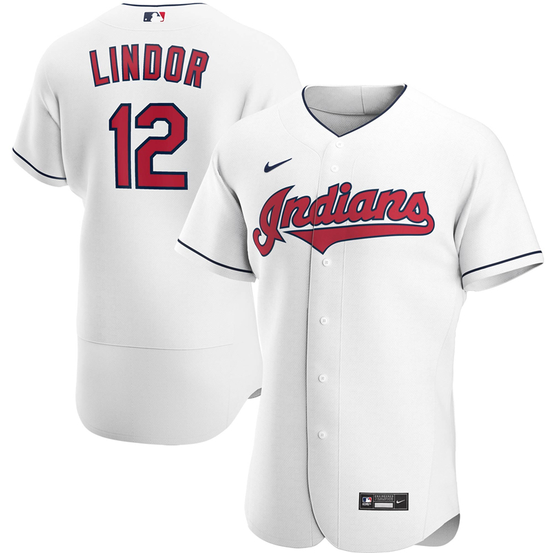 2020 MLB Men Cleveland Indians 12 Francisco Lindor Nike White Home 2020 Authentic Player Jersey 1